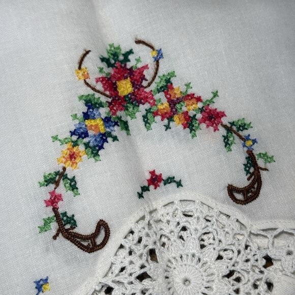 Vintage Doily Dresser Scarf Cross Stitch Needlepoint Floral Roses 16x40” - Picture 4 of 6